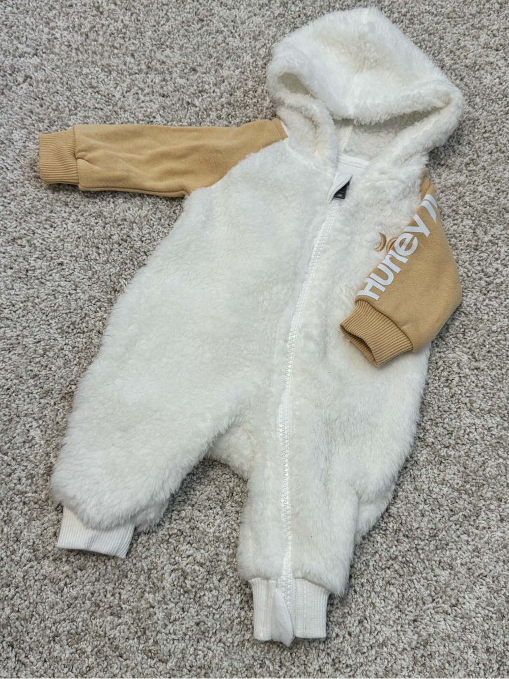 Hurley Cream & Tan Fuzzy Hooded One-Piece